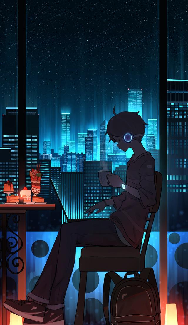 夜幕下的都市给自己一段放空的时光画师pasoputi插画作品