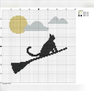 十字绣图纸•猫咪魔法扫把