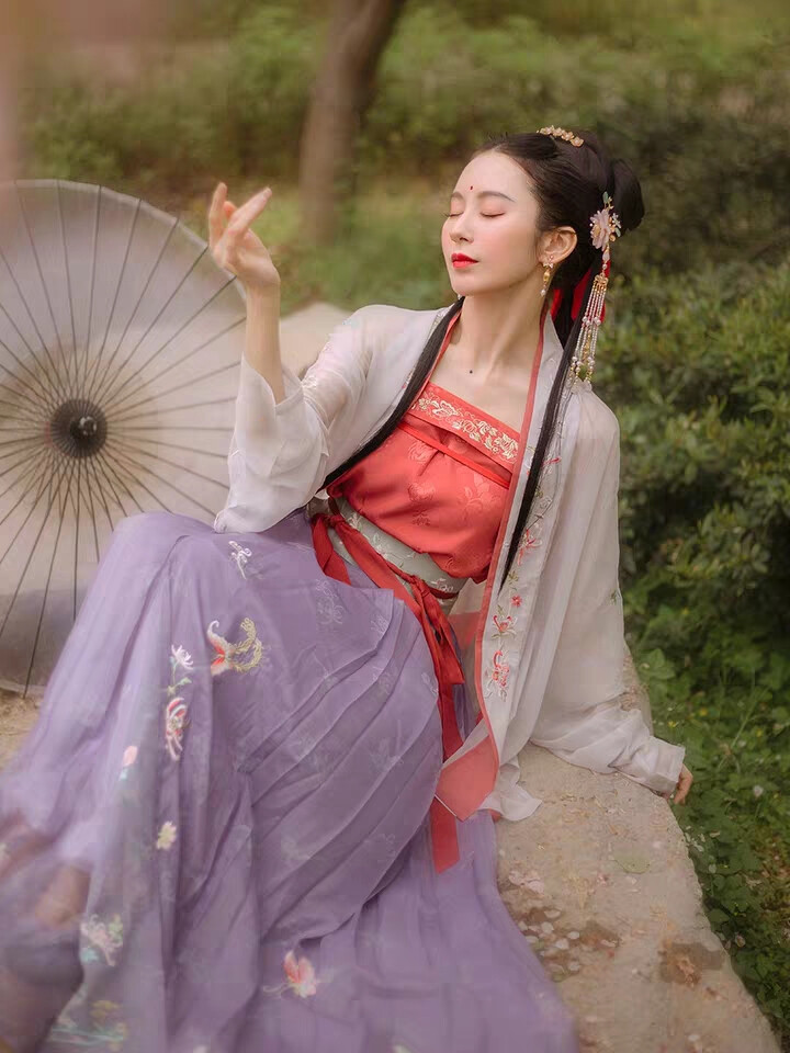 直领对襟飞机袖宋制齐腰百迭裙