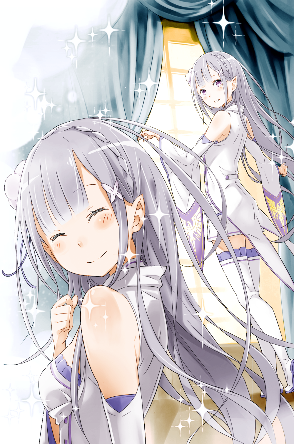 【来源pixiv，侵删】Re:zero 3 Illustration Color
画师：DdukaE
艾米莉娅（亦译：爱蜜莉雅），是日本轻小说《Re：从零开始的异世界生活》及其衍生作品中的女主角，银发紫瞳的半精灵少女，性格十分的老好人，本人却不肯坦率地承认这点，有时则会些许的天然呆。 EMT！
动漫/二次元/原创/同人画/人物插画/手绘/女生头像/壁纸/锁屏/背景/美少女/银发/银长直/紫瞳/白丝