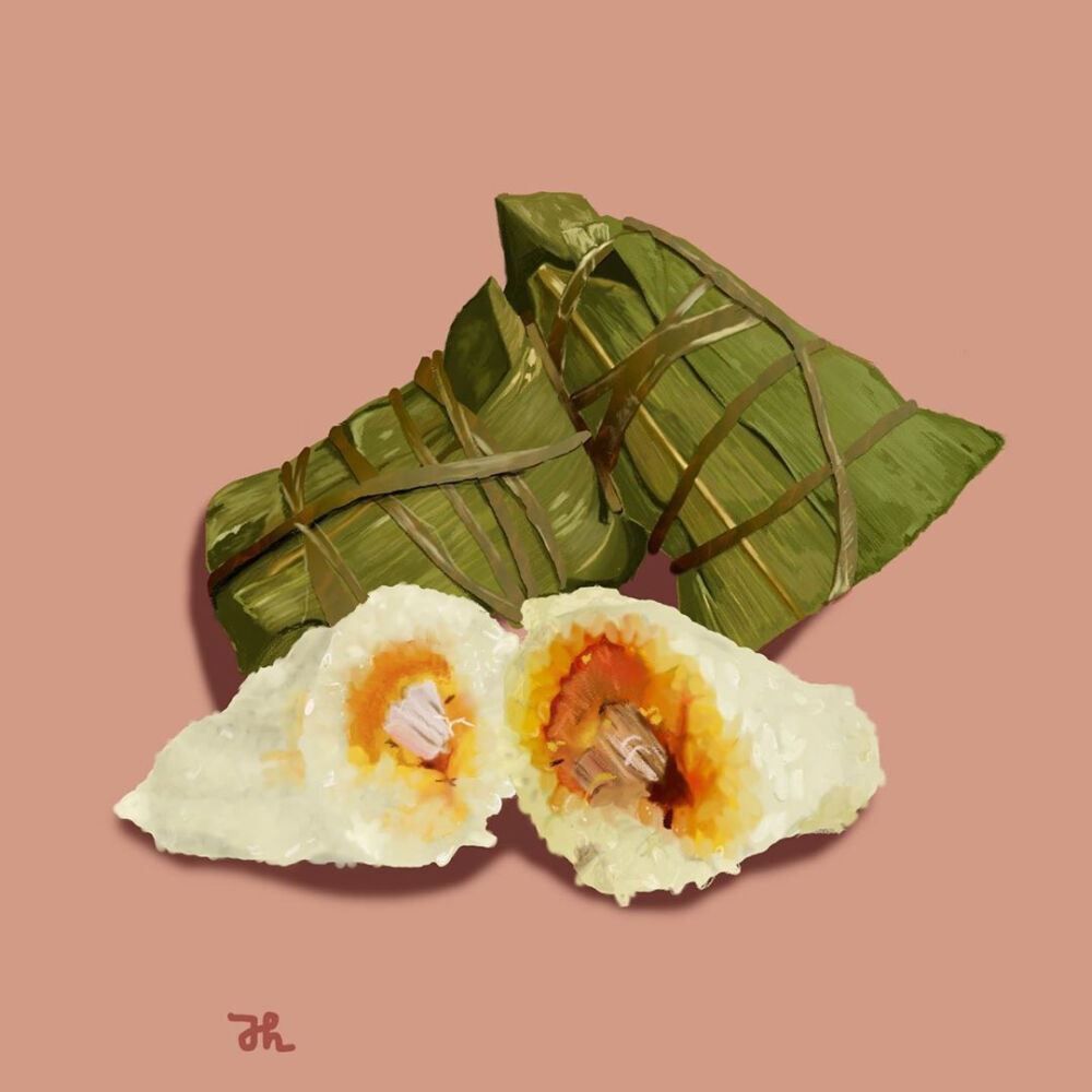 ins: jlil.ho
手绘美食插画，粽子生蚝，三明治