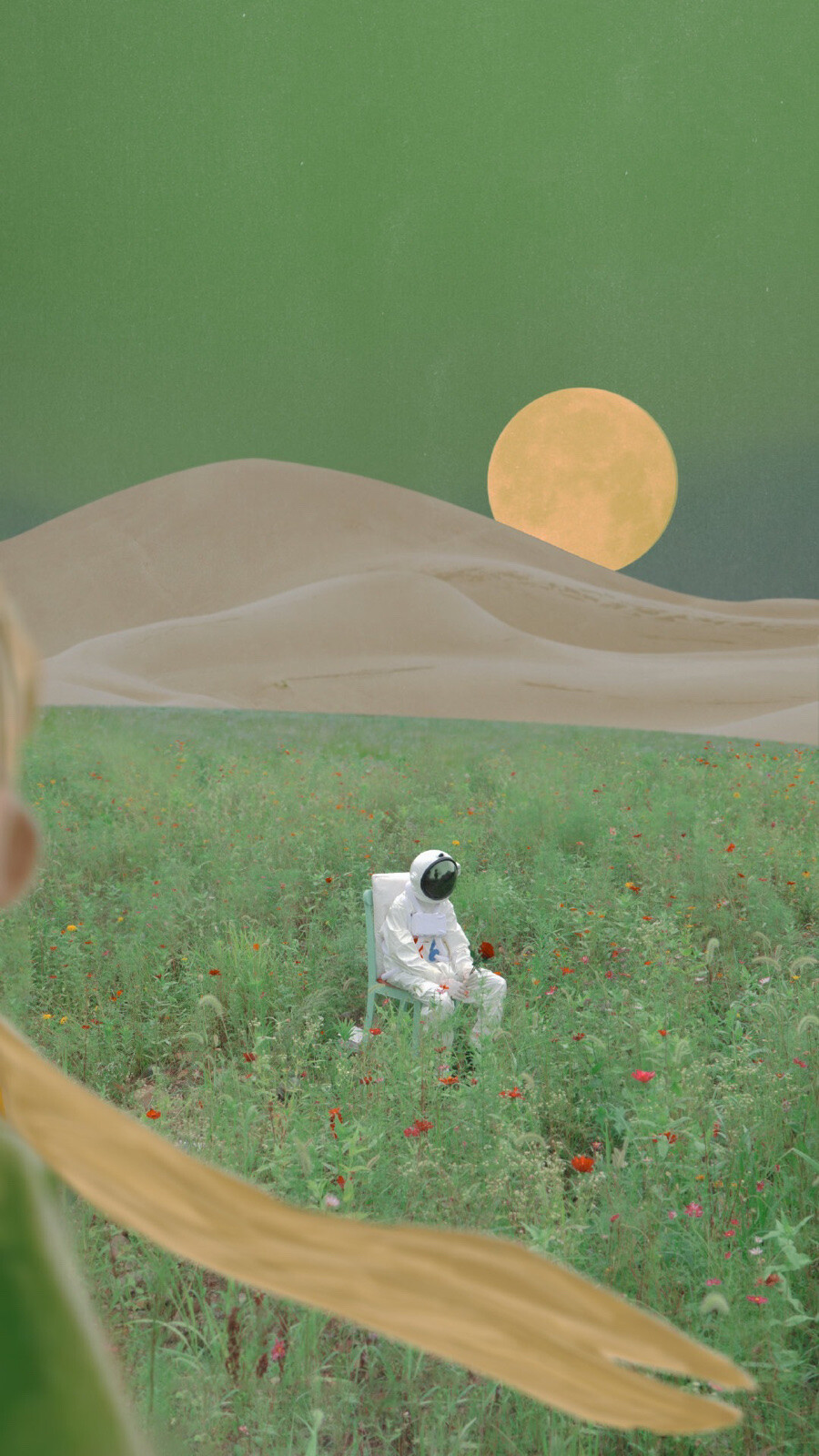 宇航员玫瑰绿色壁纸