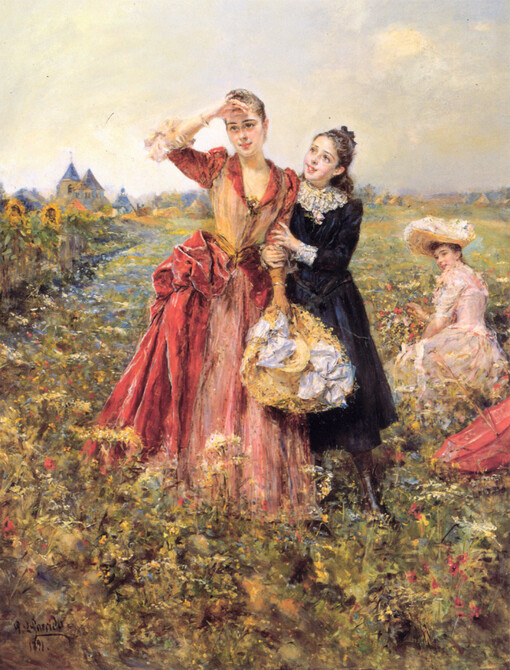 picking wildflowers - 爱德华多·莱昂·加里多 - 世界著名画家画作欣赏 