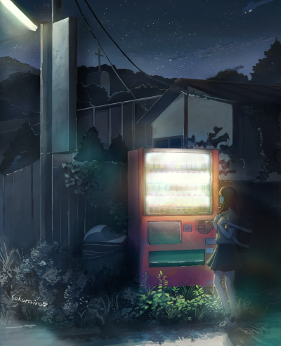 自动贩卖机前 绘师：桜犬（p id=18865378） 本作品id=82893940