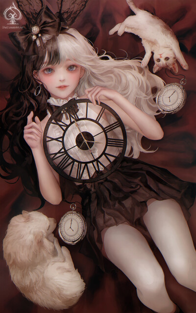 时钟少女和小猫咪~ 画师：Shal.E