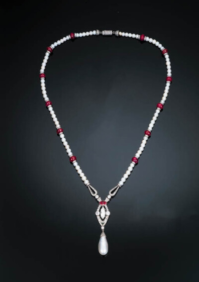 红宝石 珍珠 长项链 古董珠宝