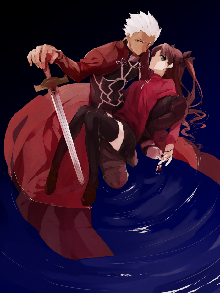 【Fate/ stay night Unlimited Blade Works】
久别至今的弓凛cp仍然这么超好嗑。
红A：把我交给你了，就如你所知是个不太可靠的家伙啊。......你来，
支持他一把吧TATE
Archer_（宫卫）无限剑制:身为剑体，钢铁之血 灼璃之心，手创千剑 历经百战，无一败绩 无一知己，常独自一人自醉于剑丘之巅。
因此 此生亦无任何意义，则其身 定为【无限剑制】 WTCZ：网文