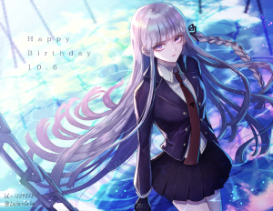 【来源pixiv，侵删】ツイログ15
画师：リカ@通販

★图片仅供欣赏收藏，禁改禁商用★
雾切响子，游戏及其动画《弹丸论破：希望的学园与绝望的高校生》女主角。希望之峰学院第78期学生，初期才能未知。实际头衔为“超高校级的侦探（超高校级の“侦探”）”非常无口的属性，并拥有相当神秘感和第六感的美少女。虽然面无表情，看似冷漠，但破案能力超强。

二次元/动漫/原创/同人画/人物插画/手绘/女生头像/壁纸/锁屏/背景/美少女/紫发/紫长直/三股辫/辫子/紫瞳/手套/制服/短裙/高筒靴/蝴蝶结/条纹袜/扑克牌