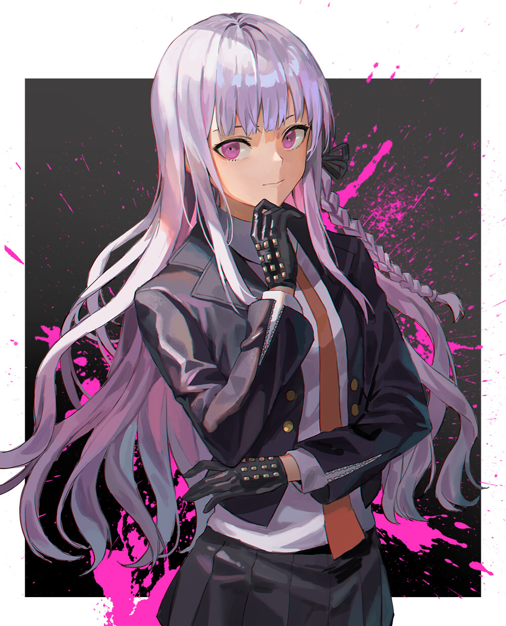 【来源pixiv，侵删】kirigiri
画师：SL86
★图片仅供欣赏收藏，禁改禁商用★
雾切响子，游戏及其动画《弹丸论破：希望的学园与绝望的高校生》女主角。希望之峰学院第78期学生，初期才能未知。实际头衔为“超高校级的侦探（超高校级の“侦探”）”非常无口的属性，并拥有相当神秘感和第六感的美少女。虽然面无表情，看似冷漠，但破案能力超强。
二次元/动漫/原创/同人画/人物插画/手绘/女生头像/壁纸/锁屏/背景/美少女/紫发/紫长直/三股辫/辫子/紫瞳/手套/制服/短裙/高筒靴