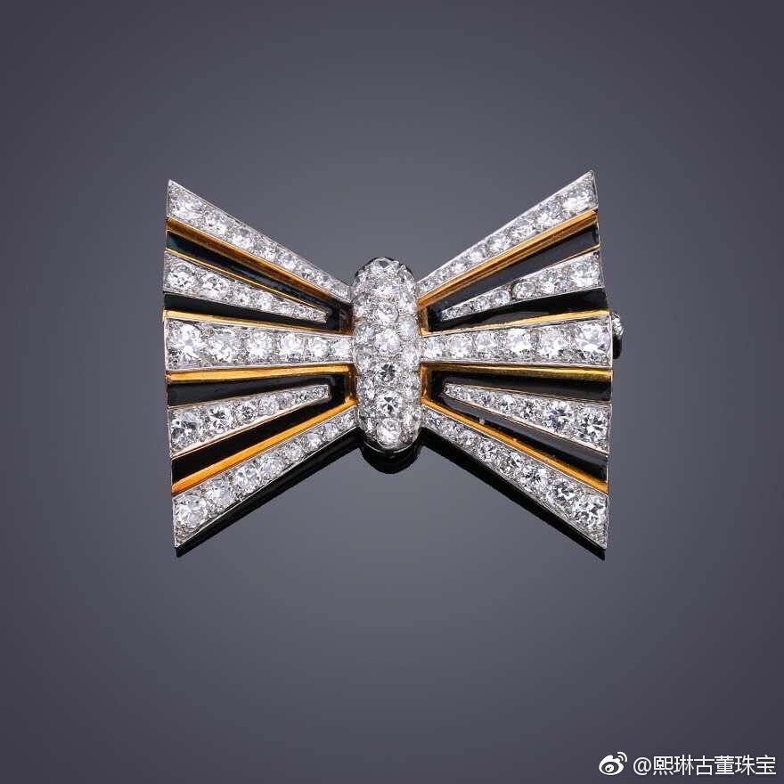 art deco 时代 蝴蝶结 古董珠宝 胸针