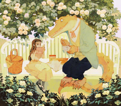 插画师tono作品欣赏少女与鳄鱼先生