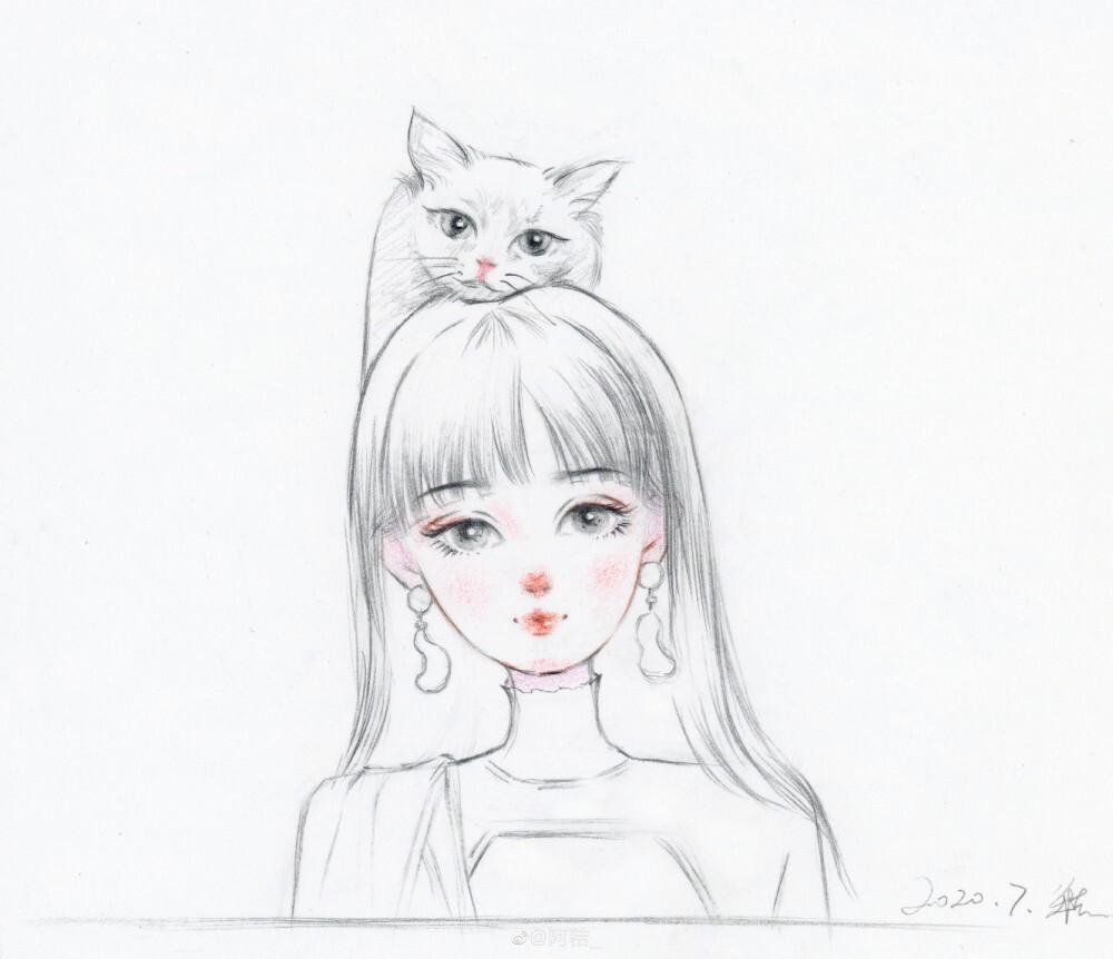 人物黑白动漫插画绘画线稿手绘女生男生长发短发转载二次元