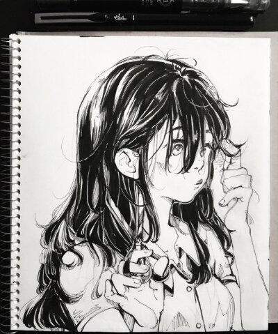 人物黑白动漫插画绘画线稿手绘女生男生长发短发转载二次元