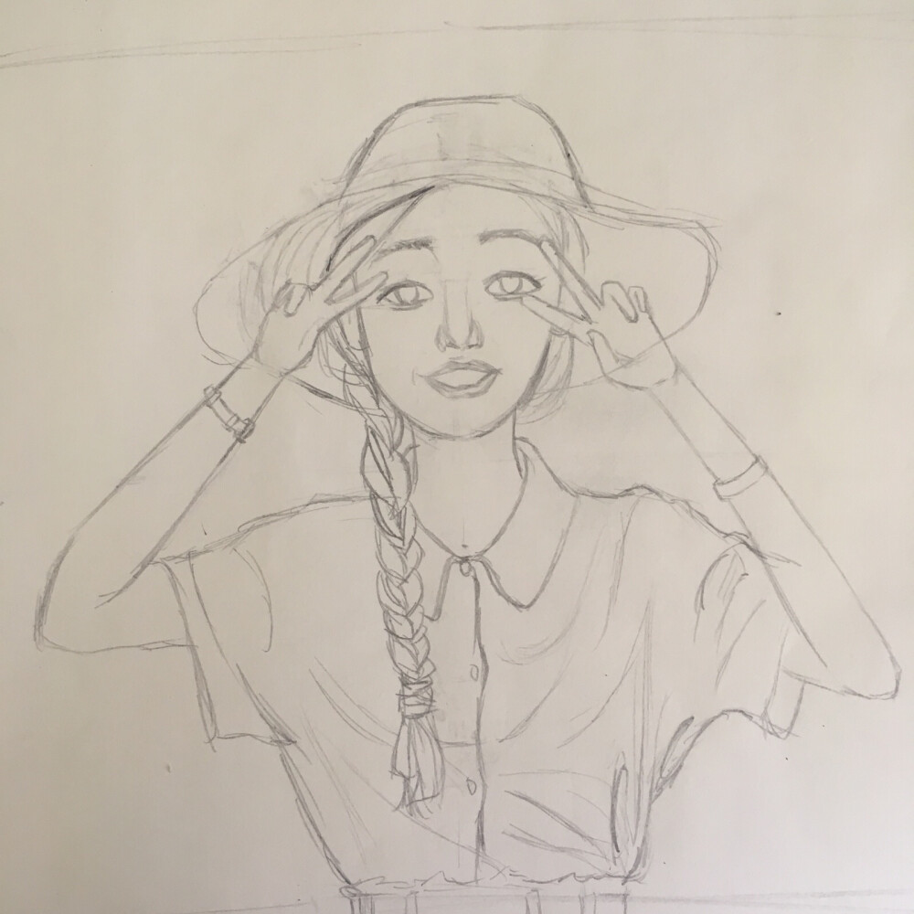 黑白铅笔手绘微笑女头