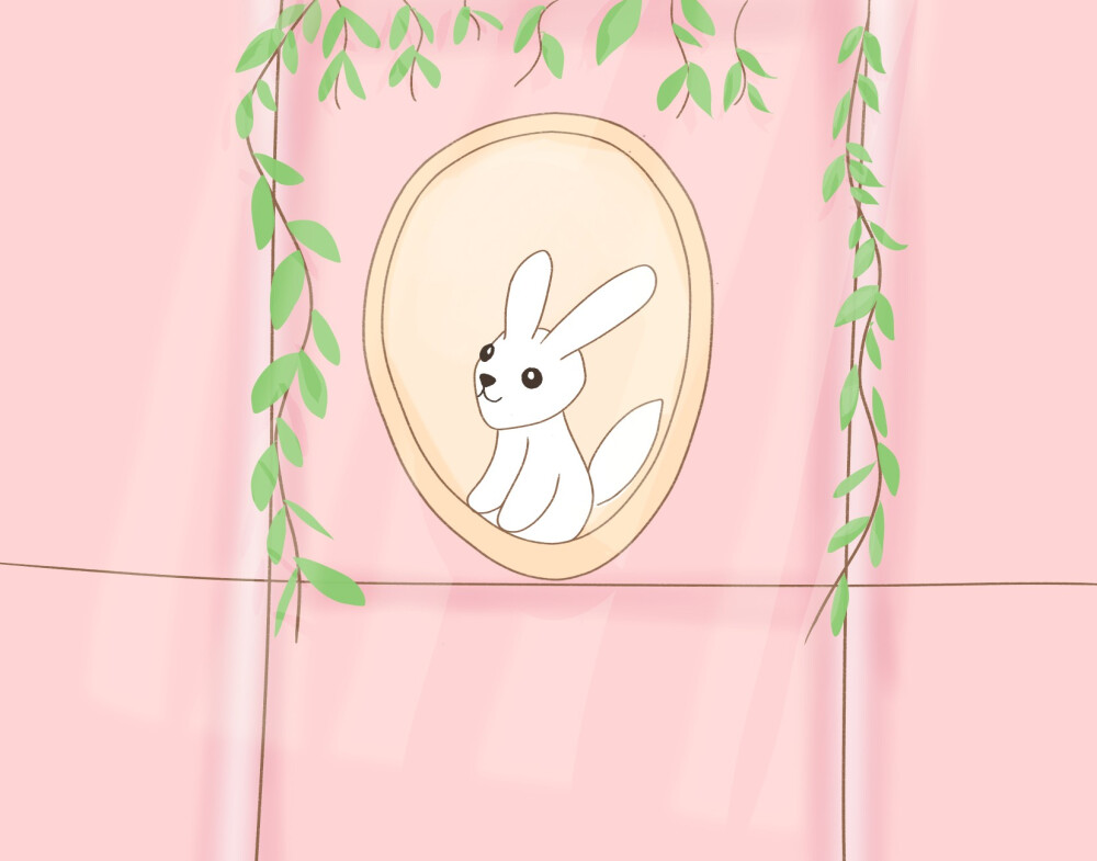 原创小清新风格可爱粉砖兔兔插画插图壁纸设计