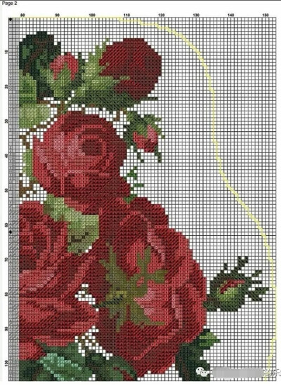 十字绣图纸•桌布图案•大红玫瑰花束
