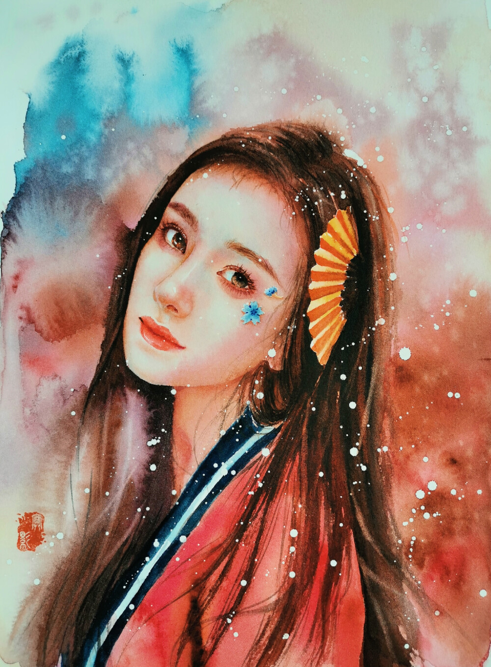 水彩手绘各色芳华，水彩人物，美女