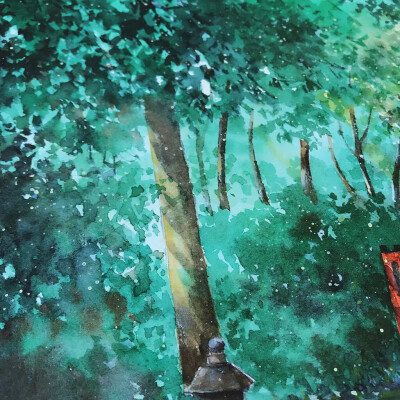 【米蒂水彩风景】一幅唯美梦幻水彩作品《盛夏森の秘影》“每个人都有属于自己的一片森林，也许我们从来不曾去过，但它一直在那里，总会在那里。迷失的人迷失了，相逢的人会再相逢。” ——村上春树 