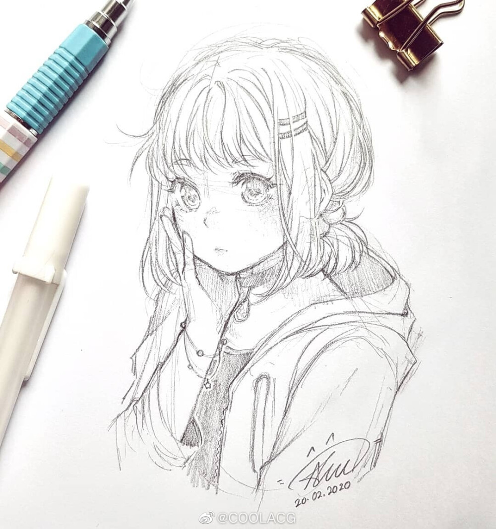 神仙画师微博转载二次元人物黑白动漫素材插画绘画线稿手绘女生男生