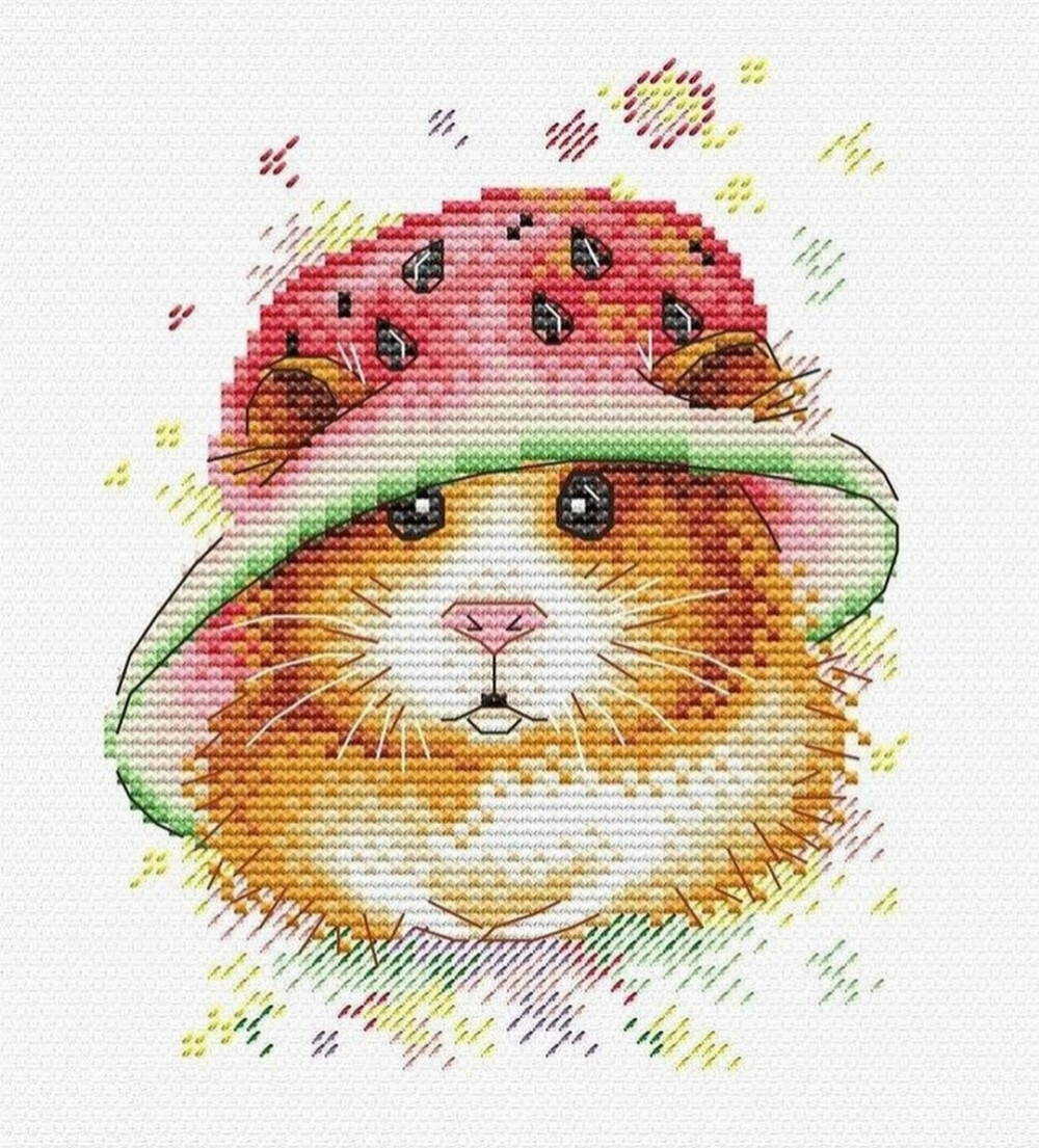 十字绣图纸61西瓜帽老鼠
