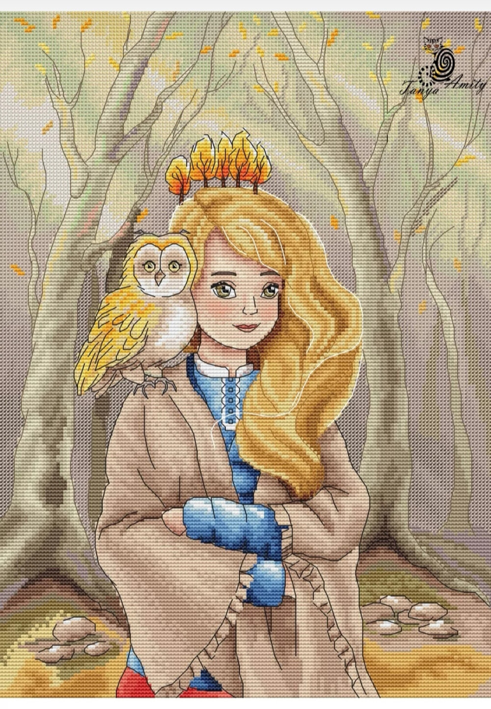 十字绣图纸61猫头鹰女孩儿