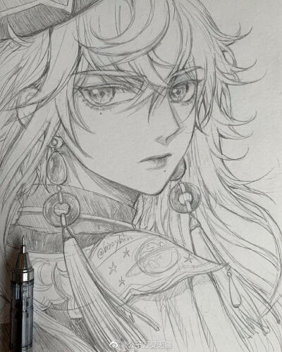 神仙画师微博转载二次元人物黑白动漫素材插画绘画线稿手绘女生男生