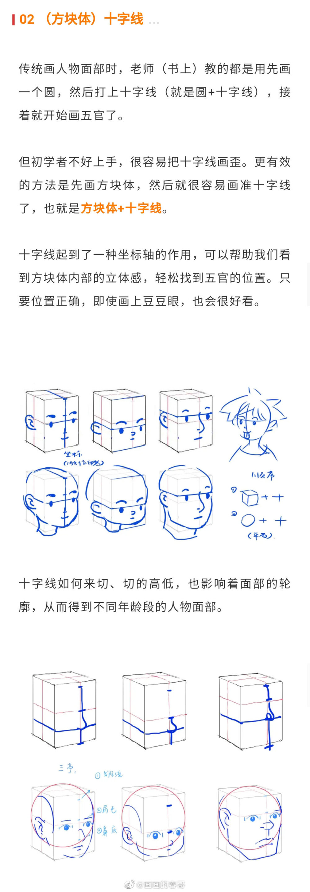 头部教程手绘人物黑白线稿几何