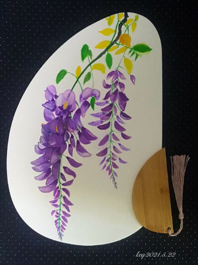 我的扇面水彩画作品 紫藤花开