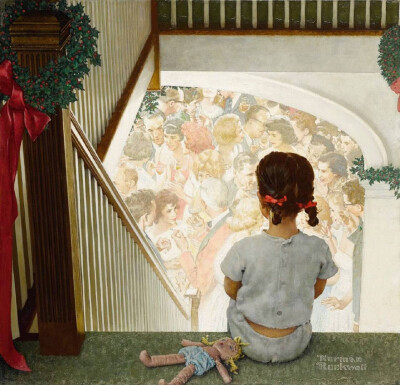 Norman Rockwell (1894-1978), Little Girl Looking Downstairs At Christmas Party